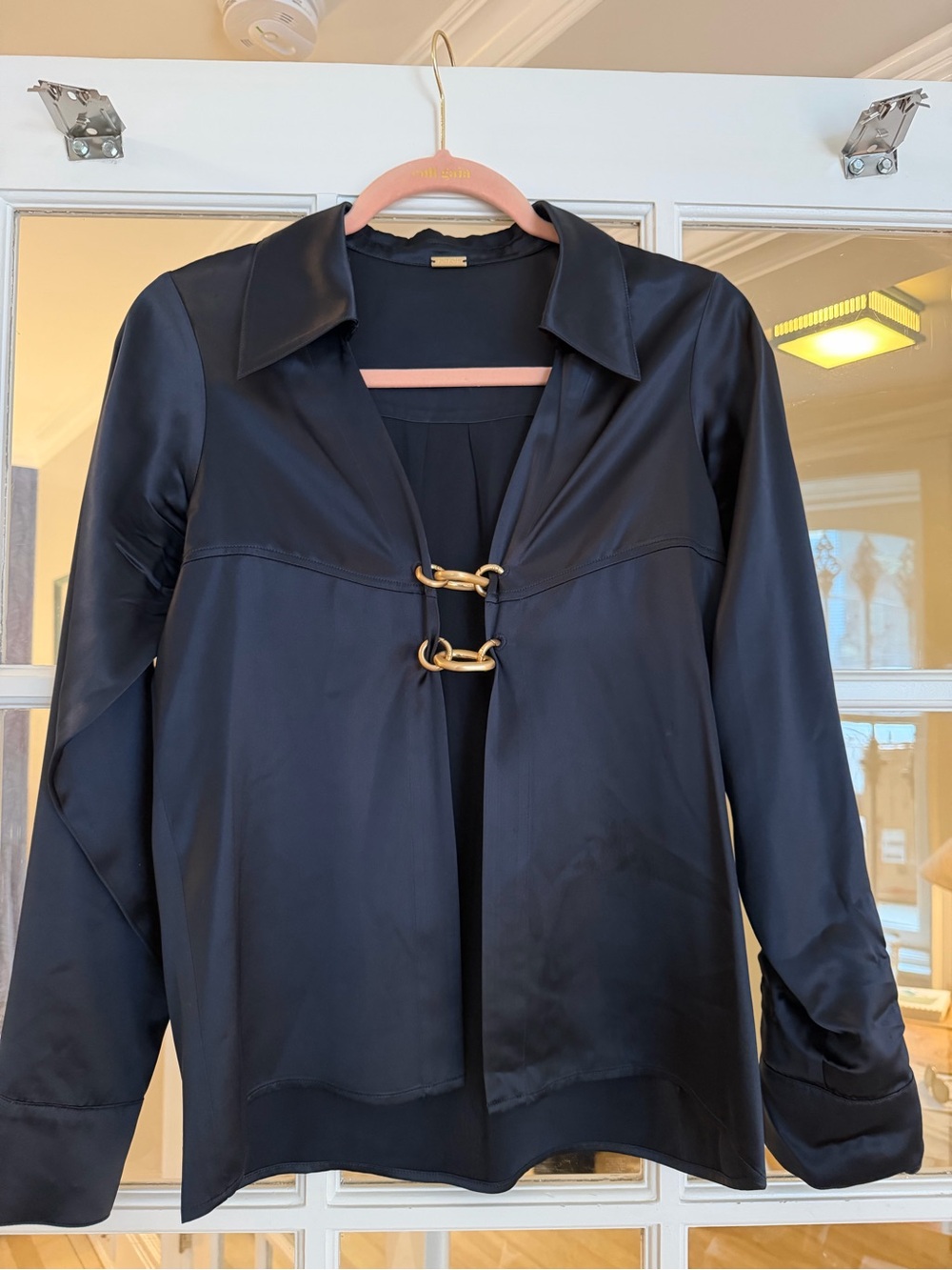cult gaia Black Satin Jacket with Gold-Tone Hook Closures